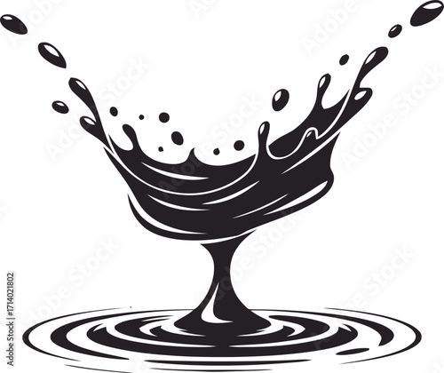 Dynamic dark liquid splash frozen in time capturing dripping motion and ripples