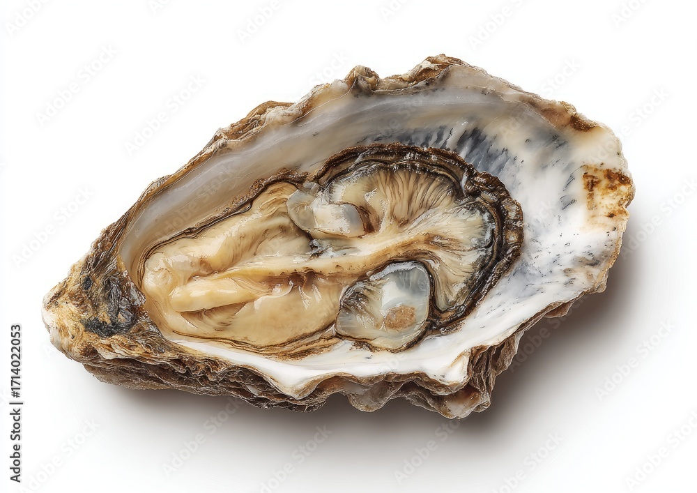 Naklejka premium Open oyster shell, top view