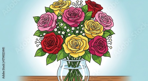 Roses Bouquet in Vase.