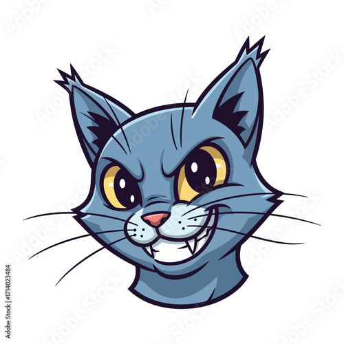  Mischievous cat Illustration: An expressive illustration of a cat, its eyes alight with cunning and its smirk revealing a hint of mischief and playful, capturing the essence of feline attitude