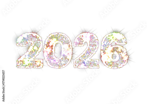 Transparent new year 2026 with colorful sparking lights