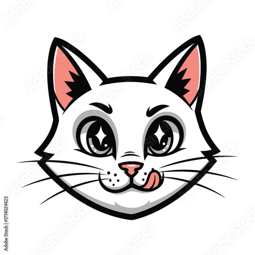 Cat Illustration: A delightful illustration captures the essence of feline charm, a close-up headshot, with whimsical eyes, and a playful hint of a protruding tongue. 