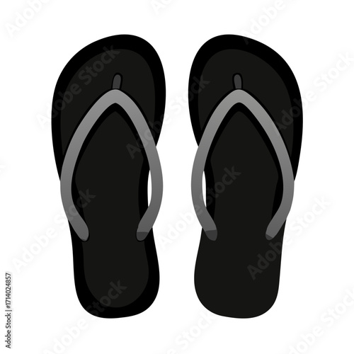 A pair of black flip flops on white base on transparent background