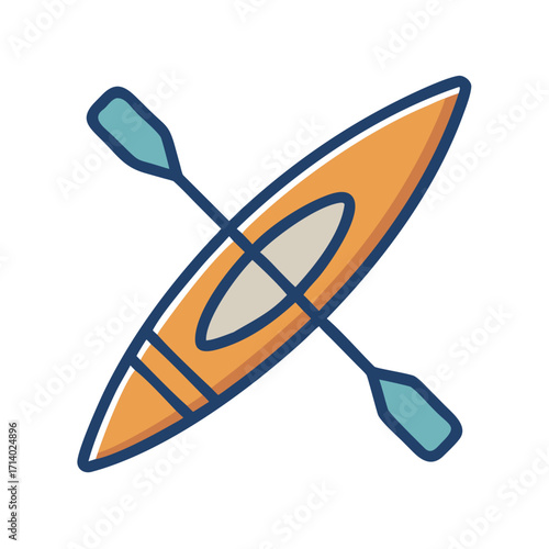 Illustration of an orange kayak with paddle on transparent background