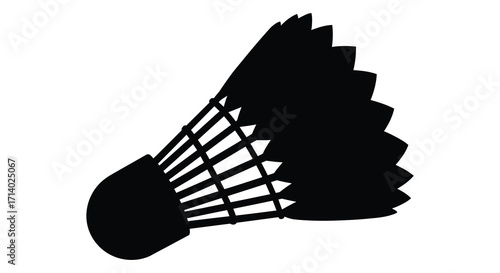 A simple black and white illustration of a badminton shuttlecock design