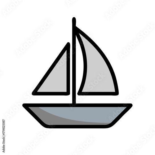 Simple illustration of a gray sailboat on transparent background