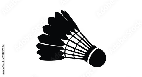 A simple black and white illustration of a badminton shuttlecock design