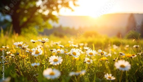 Fototapeta Naklejka Na Ścianę i Meble -  Sunny meadow of daisies