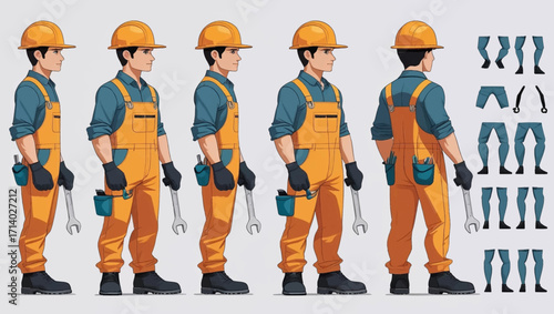 Set of stock photos featuring a handyman in different poses and showcasing various body parts. Ideal for home renovation or repair services advertisements.