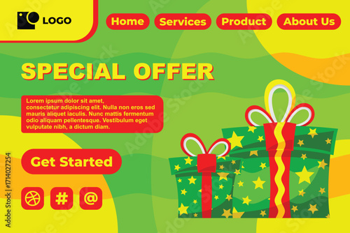Gift Box in Various Bright Color for Special Offer Web Landing Page Banner Flat Cartoon Background