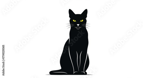 Elegant black cat with piercing yellow eyes, a symbol of mystery, grace, and independence, captured in a minimalist style