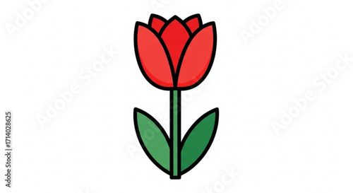 A vibrant red tulip illustration, showcasing its elegant petals and green stem in a simple yet captivating design