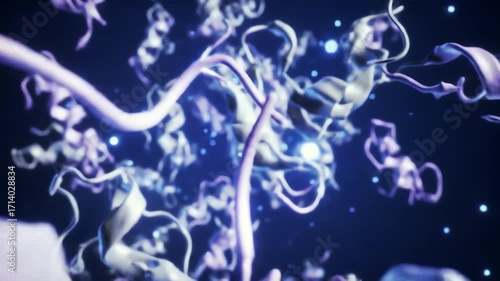 proteins folding into complex shapes, glowing like origami sculptures, each twist a burst of light