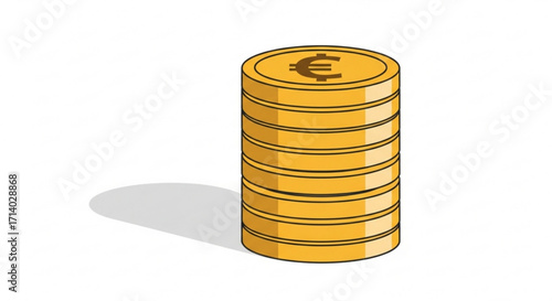 Stack of euro coins illustration symbolizes finance, investment, and economic stability in a simple and clean design