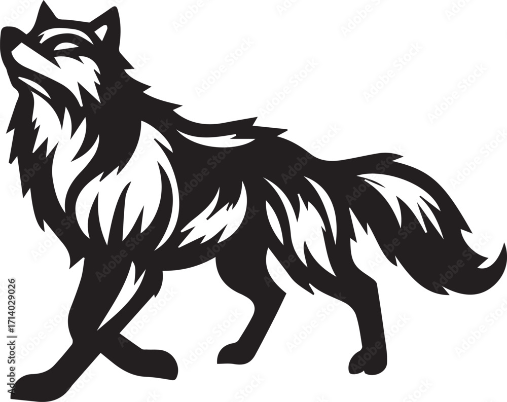 Obraz premium Howling Wolf Vector Silhouette - Wild Animal Logo Illustration