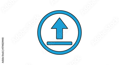 Blue upload icon with arrow pointing upwards inside a circle, symbolizing file transfer and data submission online