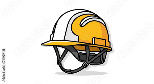 Yellow and white construction helmet, essential safety gear for construction workers and industrial settings