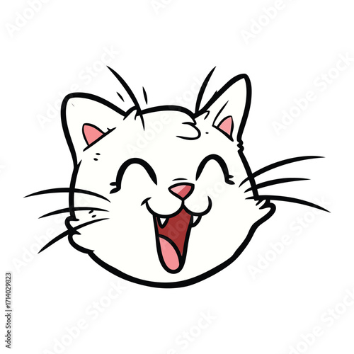 Happy Cat Illustration: This delightful cartoon presents a smiling, happy cat, showcasing a charming and cheerful vibe with its expressive face and beaming grin. 