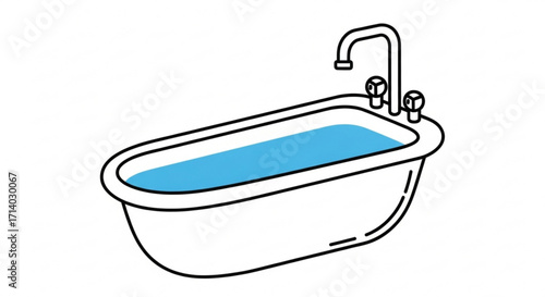 Illustration of a white bathtub filled with blue water, perfect for relaxation, hygiene, and bathroom decor