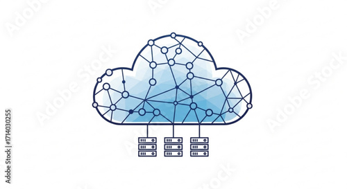 Cloud computing network illustration, depicting data storage, connectivity, and modern technology infrastructure solutions