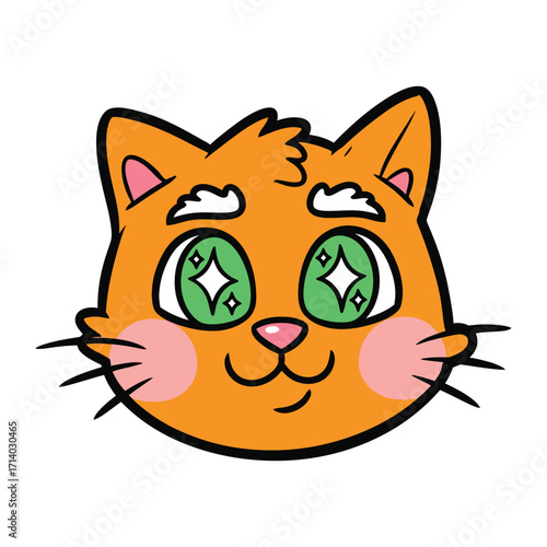 Playful Cat Illustration: a friendly, cartoon illustration of a cheerful cat, depicted with a bright orange coat and big, sparkling eyes.