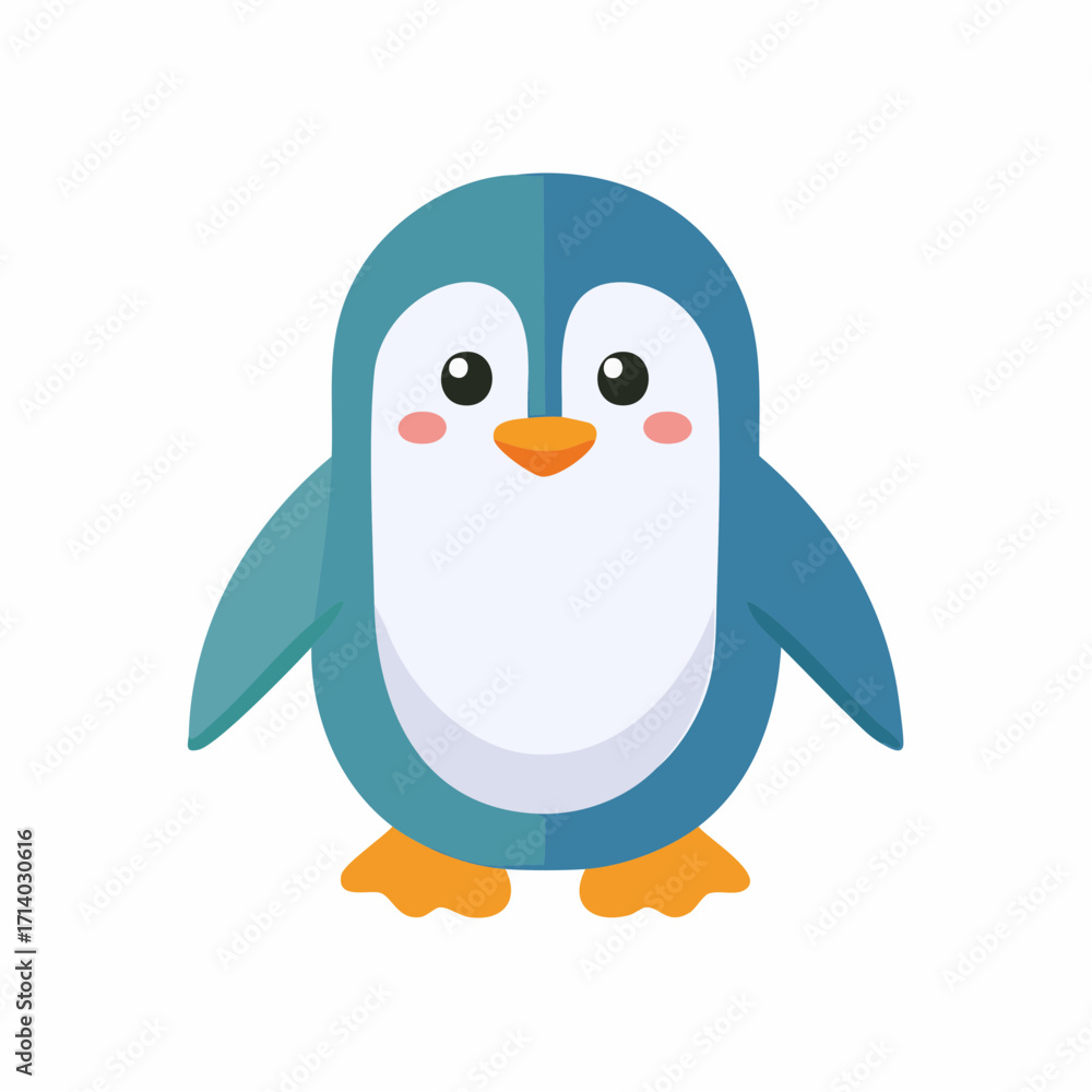 Obraz premium Cute cartoon penguin standing with open wings, friendly and adorable character.