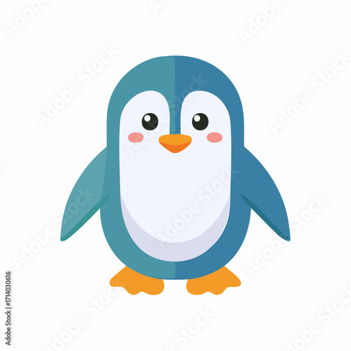 Cute cartoon penguin standing with open wings, friendly and adorable character.