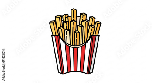 French fries in a striped container crispy and delicious snack for fast food lovers with a classic and simple design