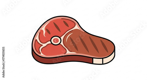 Illustration of a delicious grilled steak, showcasing its juicy texture and appetizing grill marks in a cartoon style