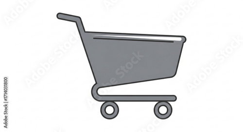 Gray shopping cart icon, symbolizing retail, commerce, and online shopping with a minimalist design and clean lines