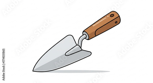 Cartoon trowel, a gardening tool for planting, digging, and cultivating soil with a wooden handle and metal blade