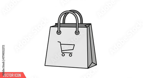 Shopping bag vector icon, a symbol of retail and commerce, represents the act of purchasing goods and services