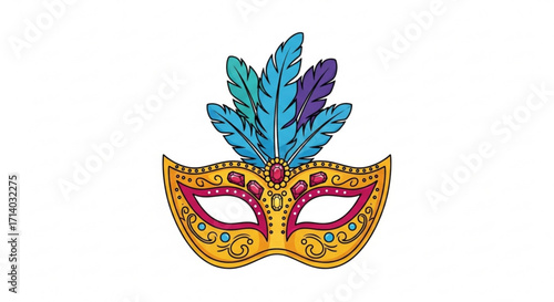 Carnival mask with feathers masquerade, festival, party, or celebration concept vector illustration for greeting card or invitation