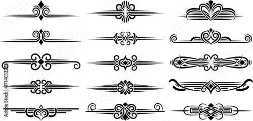 Vector art of collection of ornamental dividers and flourishes