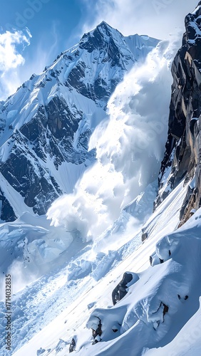 Mountain avalanche close-up