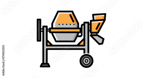 Cement mixer vector illustration, depicting construction equipment for mixing concrete, mortar, and building materials