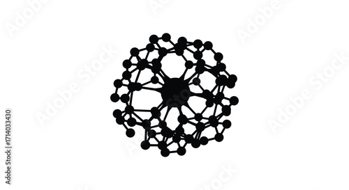 Intricate network of black nodes and lines forming a circular shape