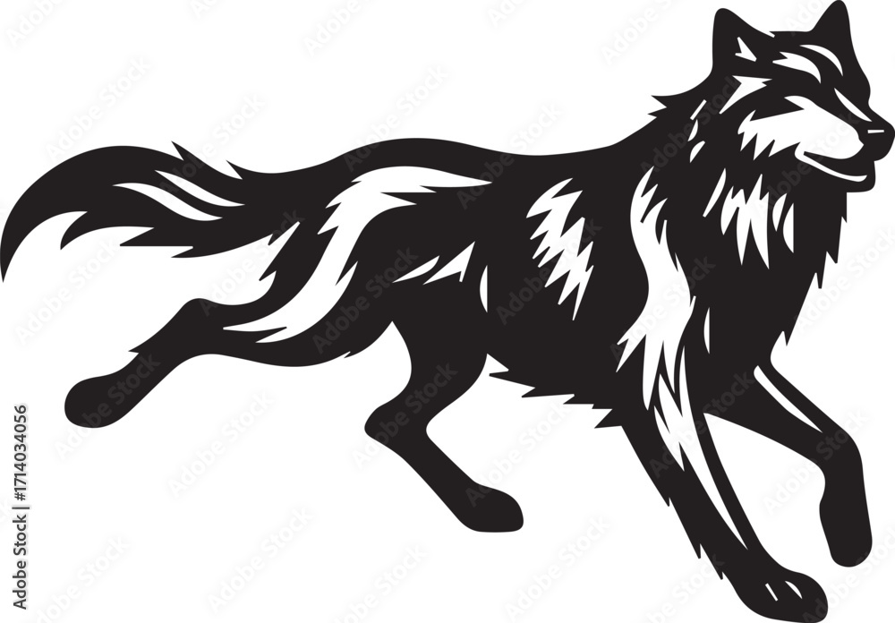 Obraz premium Howling Wolf Vector Silhouette - Wild Animal Logo Illustration