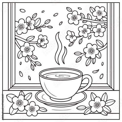 Spring Window Serenity Coloring Pages