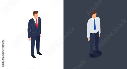 Business professional in isometric style on split background