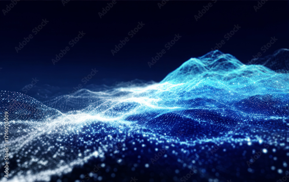 Obraz premium Abstract Digital Wave Pattern with Glowing Particles
