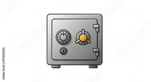 Illustration of a metal safe with a combination lock, symbolizing security, protection, and financial savings