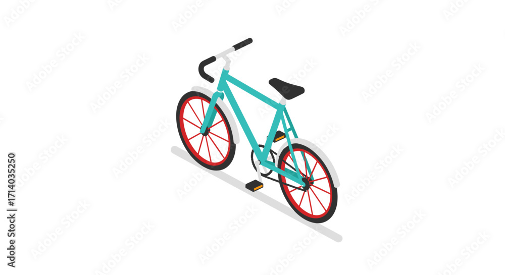Fototapeta premium Isometric bicycle with red wheels on white background