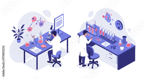 Scientists in laboratory conducting experiments with modern equipment