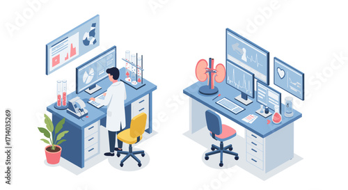 Scientist analyzing data in modern laboratory with advanced technology and equipment