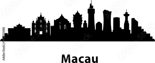 Vector Macau skyline. Travel Macau famous landmarks. Business and tourism concept for presentation, banner, web site. Vector black silhouette. with white background