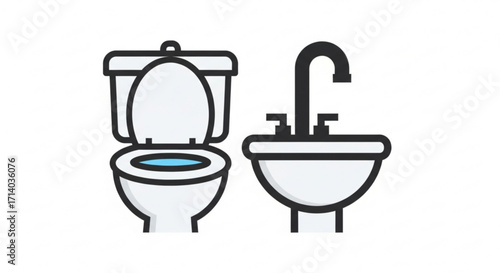 Toilet and sink icon, representing bathroom fixtures, hygiene, and sanitation in a simple and modern design style