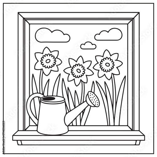 Spring Window Serenity Coloring Pages
