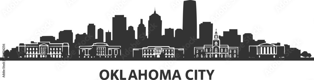 Obraz premium Oklahoma City skyline horizontal banner. Black Oklahoma City, USA. Vector template for your design. Vector black silhouette. with white background