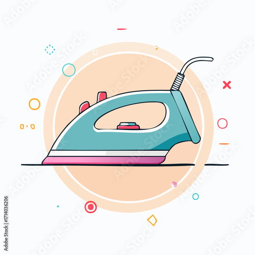 Stylish illustration of a flat iron for garment care on a creative background